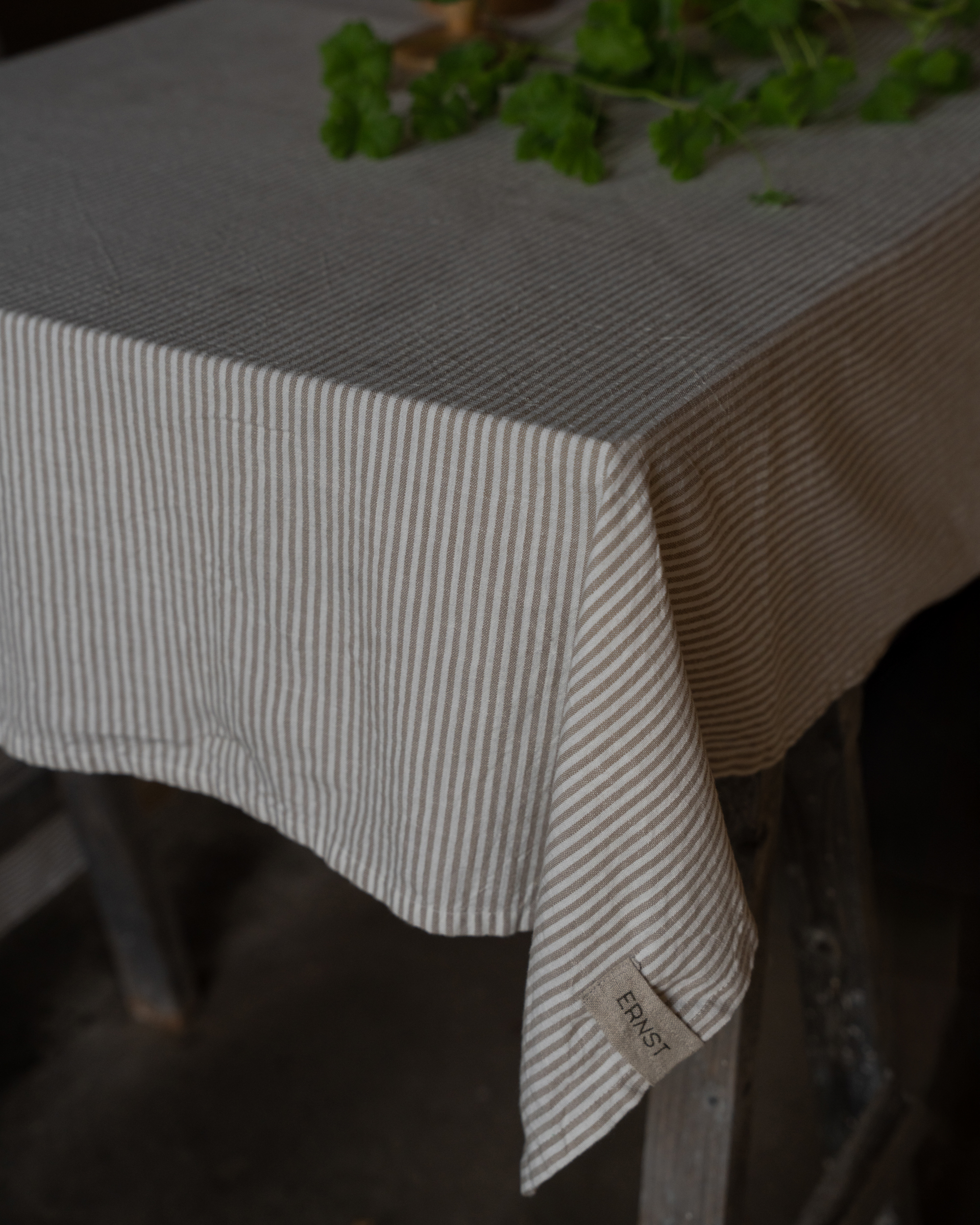 Duk 145x300 beige/vit smal rand