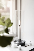 Candleholder,stonew/ glass,darkgrey