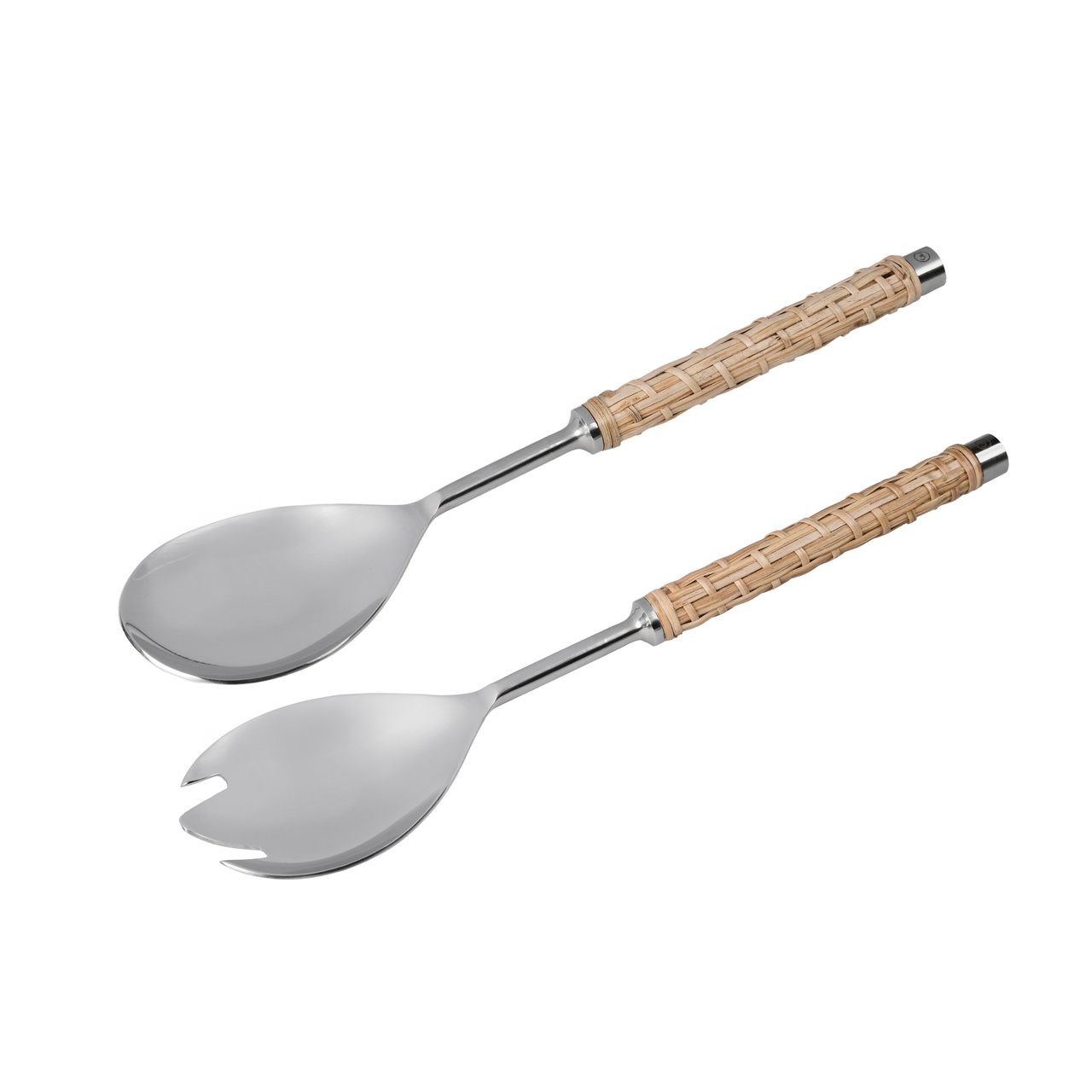 Salladsbestick metall/flätat handtag