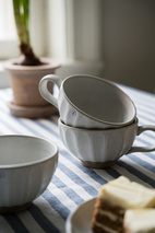 Duk 145x300 blå/vit bred rand