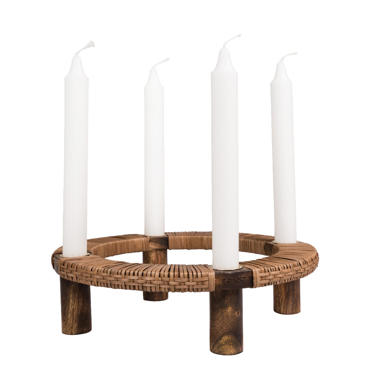 Ljusstake 4 ljus rund d24 h8 cm mörkt trä