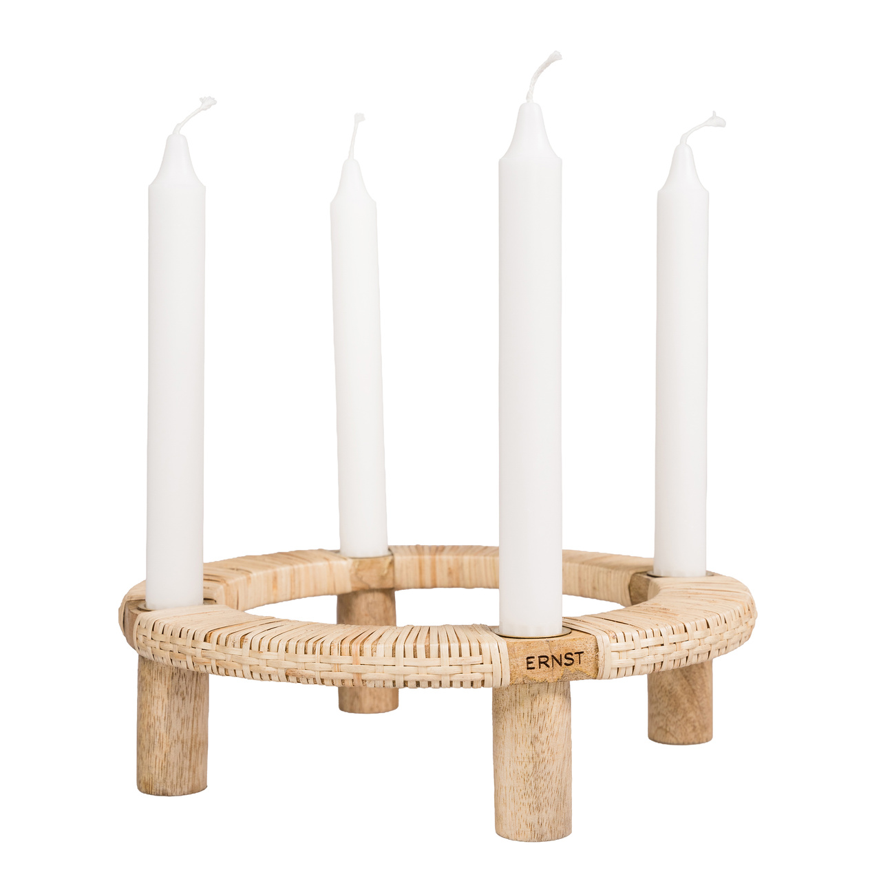 Ljusstake 4 ljus rund d24 h8 cm ljust trä